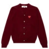 Comme Des Garçons Play Knit Cardigan Red Heart - Burgundy -Feature Clothing comme des garcons play knit cardigan red heart burgundy