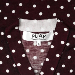 Comme Des Garçons Play Polka Dot Cardigan Black Heart - Burgundy 8 Comme Des Garçons Play Polka Dot Cardigan Black Heart - Burgundy -Feature Clothing comme des garcons play polka dot cardigan black heart burgundy 2