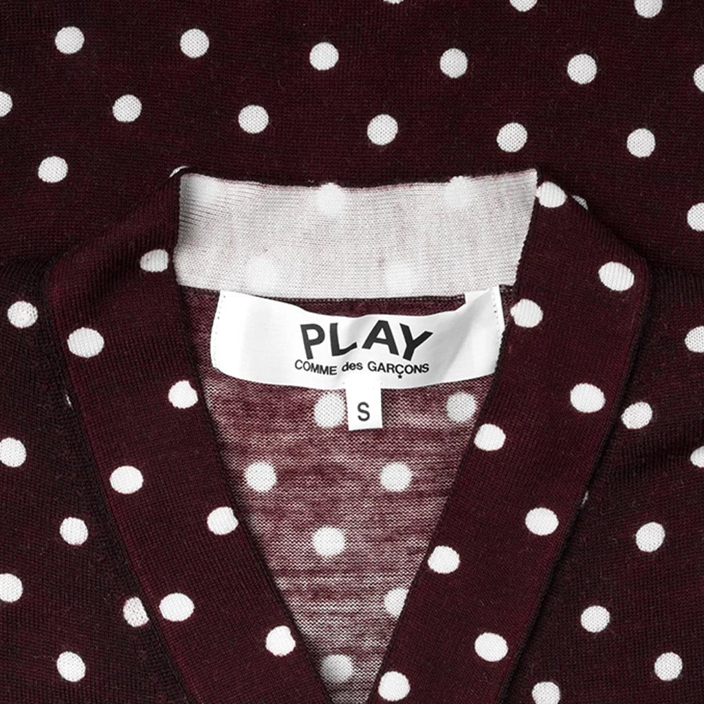 Comme Des Garçons Play Polka Dot Cardigan Black Heart - Burgundy 5 Comme Des Garçons Play Polka Dot Cardigan Black Heart - Burgundy - Image 3
