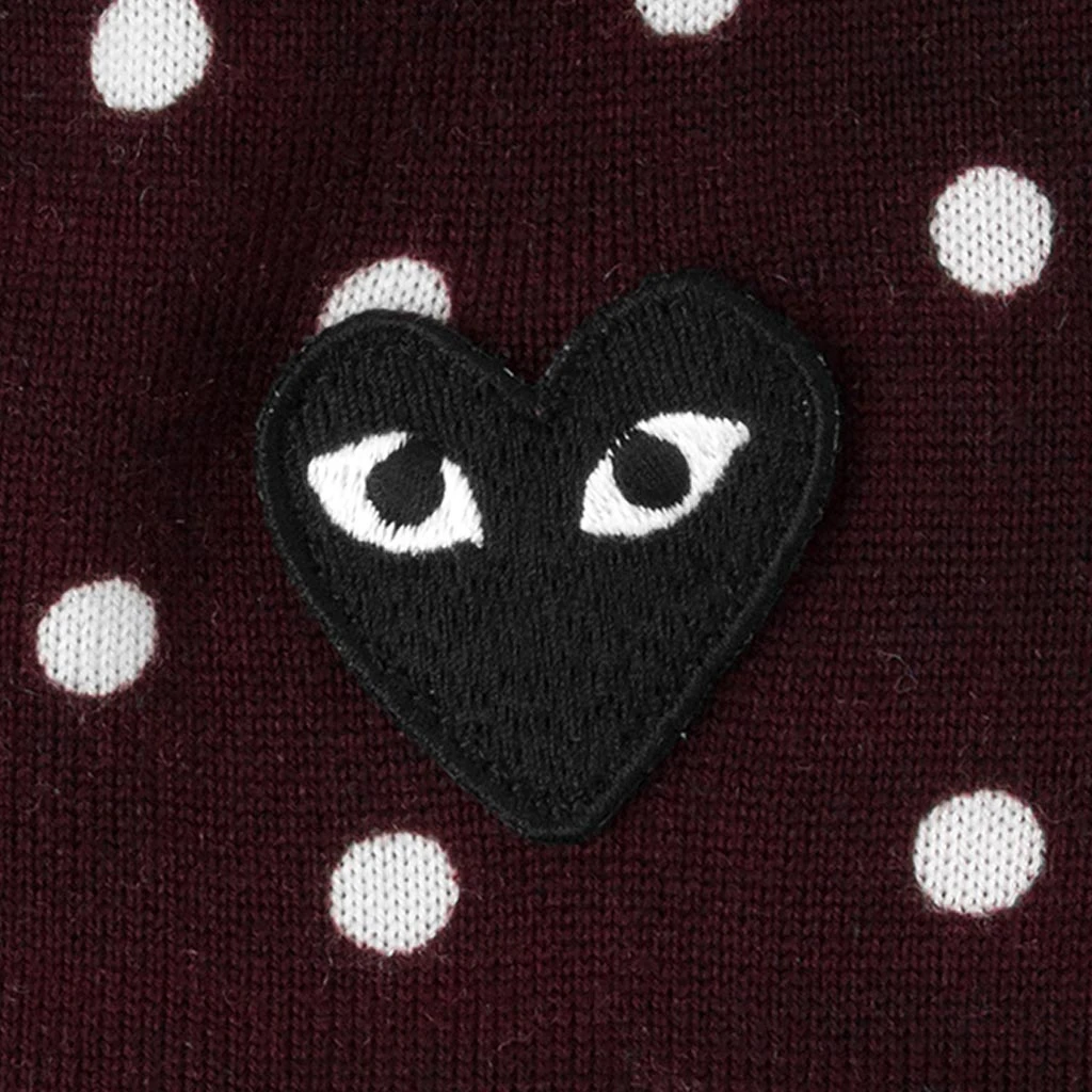 Comme Des Garçons Play Polka Dot Cardigan Black Heart - Burgundy 6 Comme Des Garçons Play Polka Dot Cardigan Black Heart - Burgundy - Image 4