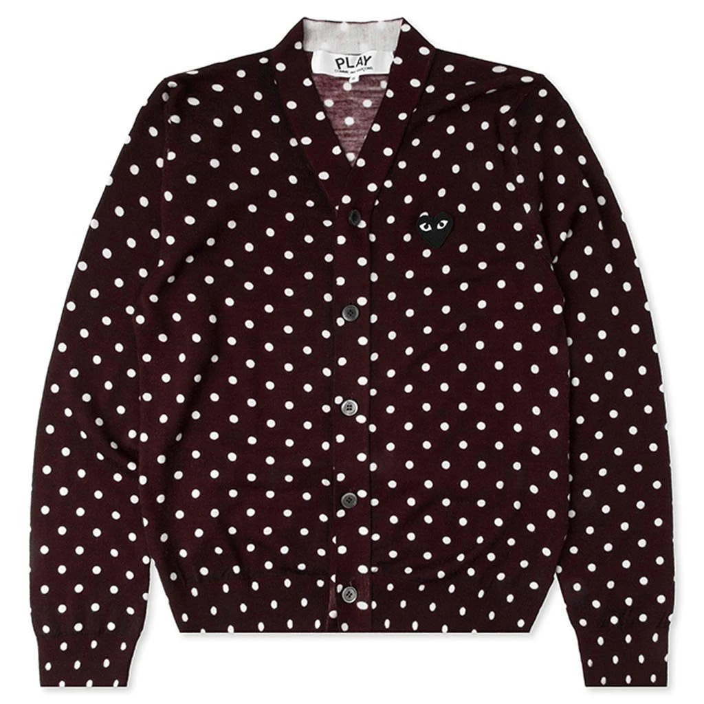 Comme Des Garçons Play Polka Dot Cardigan Black Heart - Burgundy 3 Comme Des Garçons Play Polka Dot Cardigan Black Heart - Burgundy