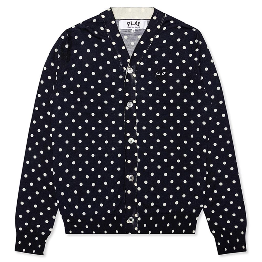 Comme Des Garçons Play Polka Dot Cardigan Black Heart - Navy 3 Comme Des Garçons Play Polka Dot Cardigan Black Heart - Navy
