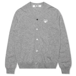 Comme Des Garçons Play Woven V-Neck Cardigan - Light Grey