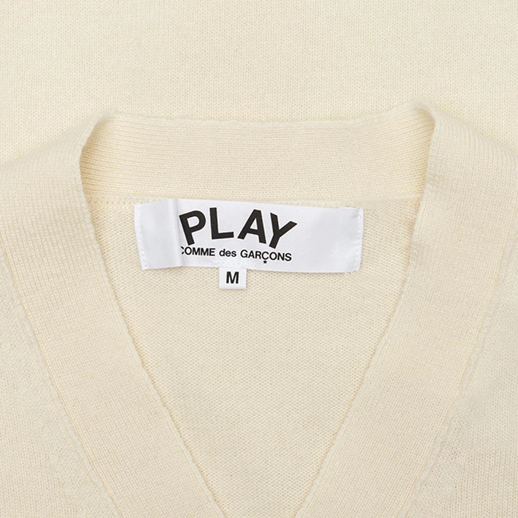 Comme Des Garçons Play Woven V-Neck Cardigan - Natural 5 Comme Des Garçons Play Woven V-Neck Cardigan - Natural - Image 3
